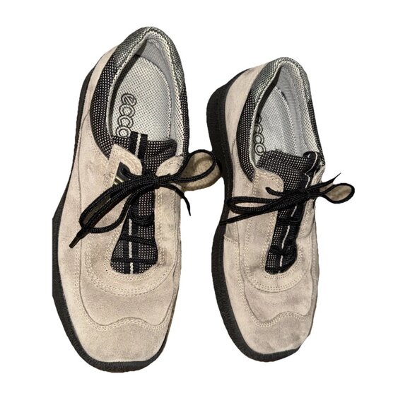 ECCO Tan Black Suede Lace Up Walking Comfort Sneakers Size 36 US 5 to 5.5 - Picture 2 of 6